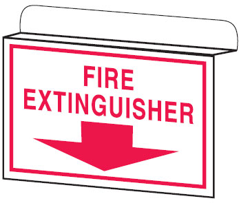 Drop Ceiling Double Faced Signs - Fire Extinguisher W/ Down Arrow