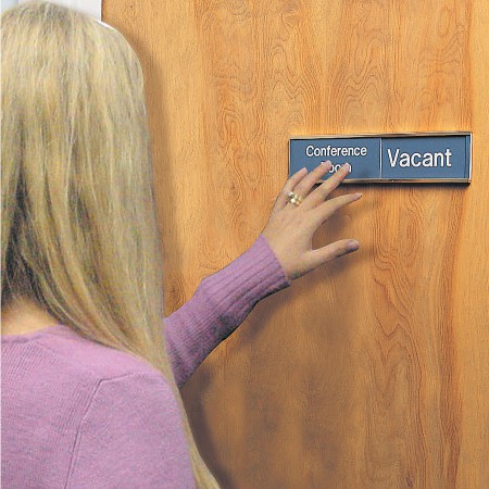 Engraved Door Sign with Sliding Panel - Meeting Room/Occupied/Vacant 