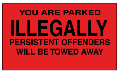 Parking Control Labels - You Are Parked Illegally, 200 x 114mm