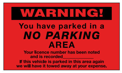 Parking Control Labels - No Parking Area, 200 x 114mm
