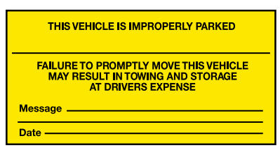 Parking Control Labels - This Vehicle Is Improperly Parked, 150 x 76mm