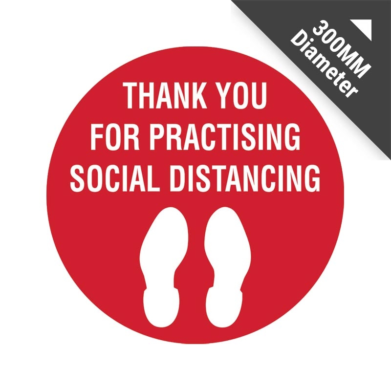 Floor Marking Sign - Thank You For Practising Social Distancing, 300mm