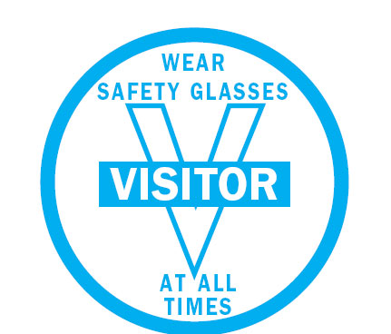 Safety Hard Hat Labels - Visitor Wear Safety Glasses At All Times, Pack of 4