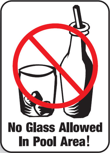 Water Safety Signs - No Glass Allowed In Pool Area! W/Picto
