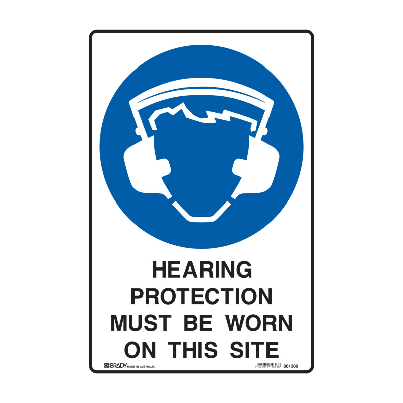 Building Construction Signs - Hearing Protection Must Be Worn On This Site, 450mm (W) x 600mm (H), Ultratuff Metal