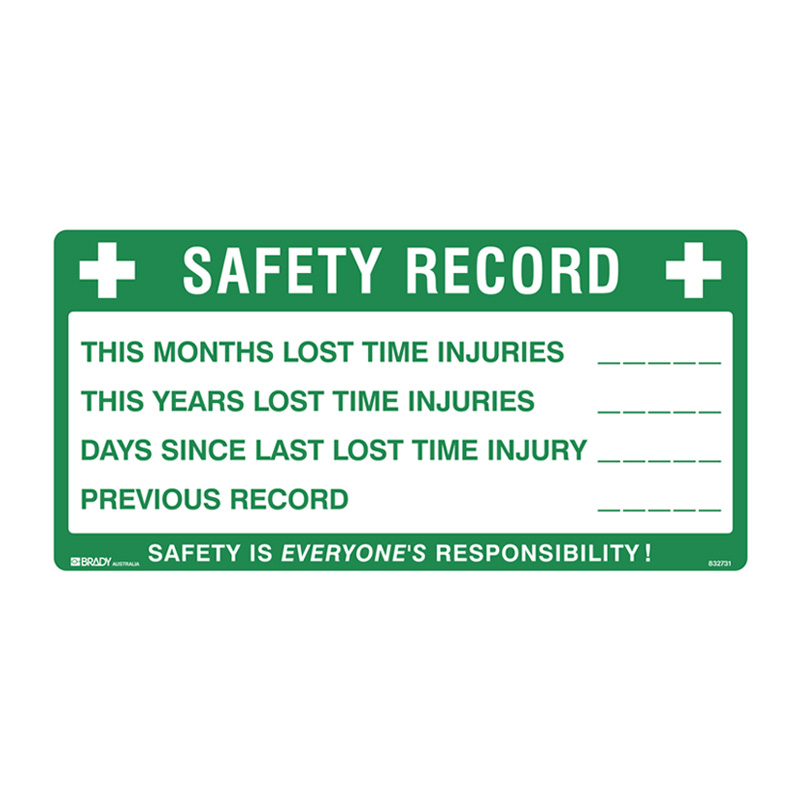 First Aid Signs - Safety Record, 300mm (H)x 600mm (W), Metal