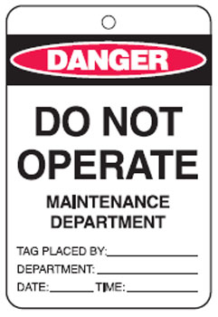 Economy Safety Tags - Do Not Operate Maintenance Department