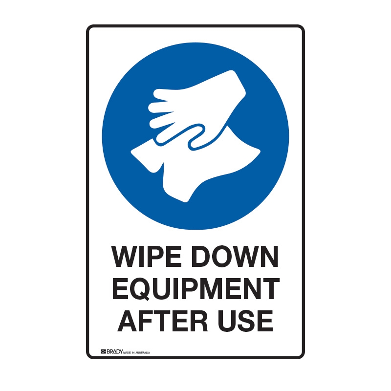 Mandatory Sign - Wipe Down Equipment After Use - 450 x 300, POLY