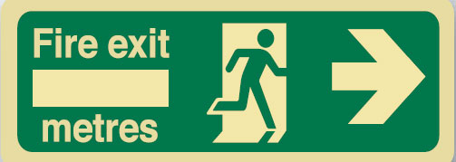 Luminous Emergency Exit Sign with Picto Right Arrow, 450mm (W) x 180mm (H), Self Adhesive Polyester