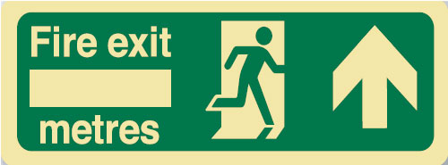 Luminous Emergency Exit and Evacuation Sign - Fire Exit ___ Metres (with Picto and Up Arrow) - 450x180mm LUM SS