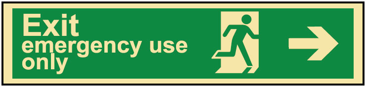 Luminous Emergency Exit Sign with Picto Right Arrow, 525mm (W) x 125mm (H), Self Adhesive Polyester