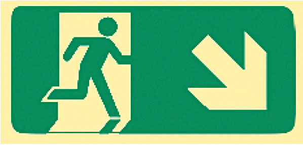 Safety Way Guidance Markers  - Running Man Right Arrow (Down), 50mm x 100mm, Luminous Self-Adhesive Vinyl