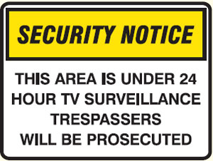 Security/Surveillance Window Labels  - This Area Is Under 24 Hour TV Surveillance Trespassers
