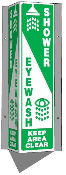 3 & 4 Way View First Aid Signs - Shower Eyewash Keep Area Clear
