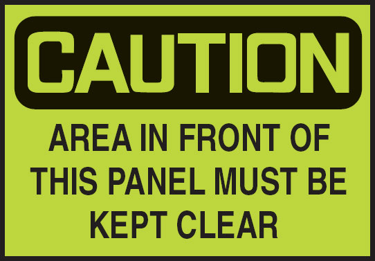Glow Electricity Safety Label  - Caution Area In Front Of This Panel Must Be Kept Clear