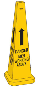 Safety Floor Cone/Sign - Danger Men Working Above Yellow 89cm