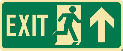 Luminous Emergency Exit with Picto Up Arrow, 450mm (W) x 180mm (H), Self Adhesive Polyester