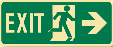 Luminous Emergency Exit Sign with Picto Right Arrow, 450mm (W) x 180mm (H), Self Adhesive Polyester