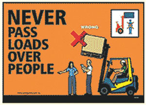 Forklift Safety Training Poster - Never Pass Loads Over People Poster