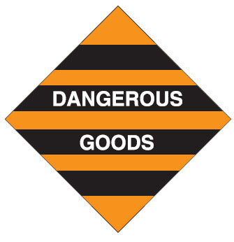Hazardous Material Placards, Label - Dangerous Goods, Black/Orange/White, 50 x 50mm, Self Adhesive Vinyl 