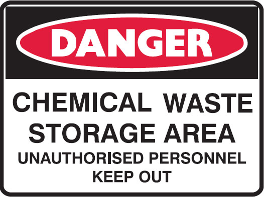 Small Graphic Labels - Chemical Waste Storage Area Unauthorised Persons Keep Out