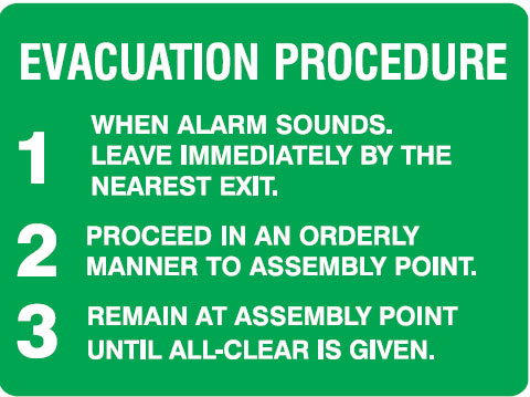 First Aid Signs - Evacuation Procedure