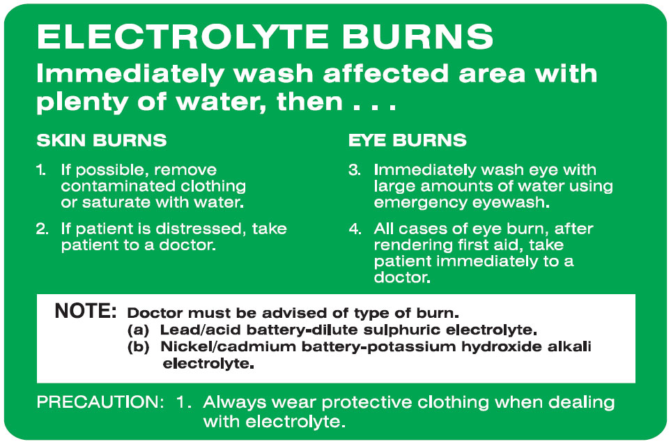 First Aid Signs - Electrolyte Burns