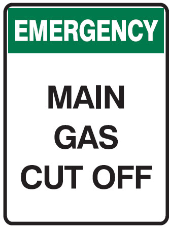 Emergency Info Signs - Main Gas Cut Off
