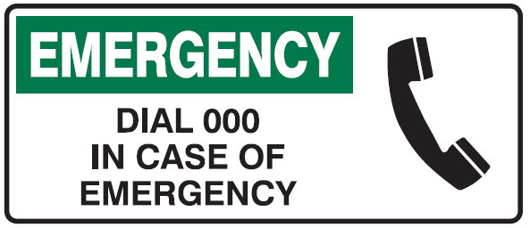 Emergency Info Signs - Dial 000 In Case Of Emergency W/Picto