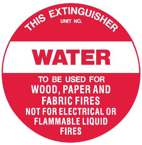 Fire Extinguisher Signs - Water Fire Extinguisher, 200mm Dia, SetonGlo Adhesive
