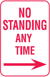 Parking Signs - No Standing Any Time Arrow Right