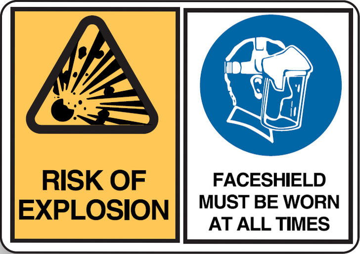 Battery Charging Signs - Risk Of Explosion/Faceshield Must Be Worn At All Times W/Picto