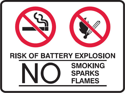Prohibition Signs - Risk Of Battery Explosion No Smoking Sparks Flames W/Picto