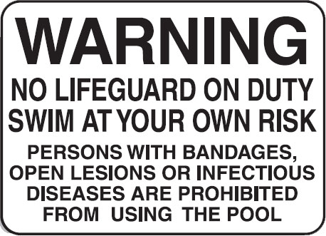 Property Signs - No Lifeguard On Duty Swim At Your Own Risk, Etc