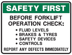 Forklift Safety Signs - Before Forklift Operation Check