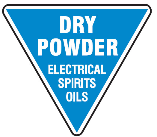 Fire Extinguisher Signs - Dry Powder Electrical Spirits Oils, 250mm Triangle, Self Adhesive Vinyl