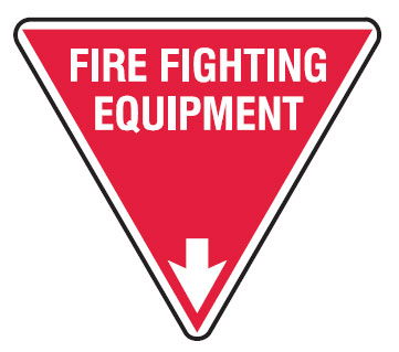 Fire Fighting Equipment Sign, 250mm Triangle, Self Adhesive Vinyl