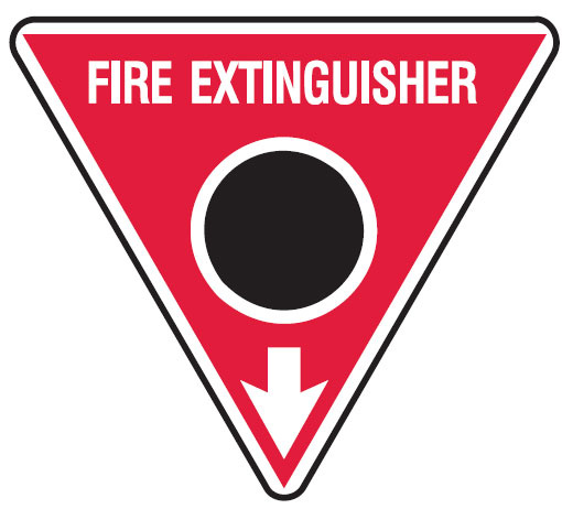 Fire Extinguisher Signs - Black Circle, 250mm Triangle, SetonGlo Adhesive