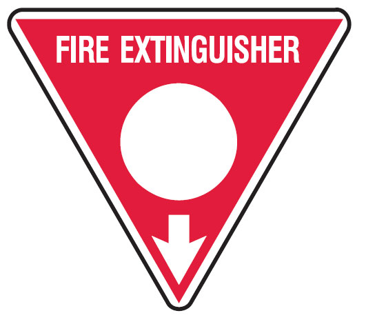 Fire Extinguisher Signs - White Circle, 350mm Triangle, Poly