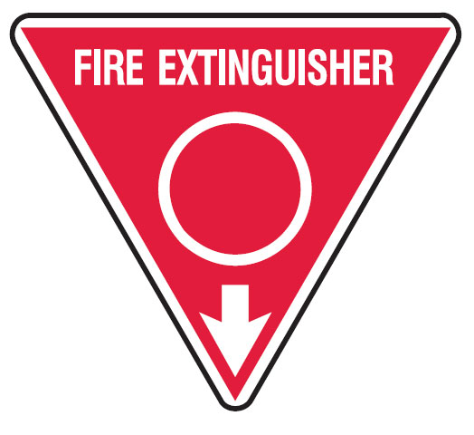 Fire Extinguisher Signs - Red Circle, 250mm Triangle, Self Adhesive Vinyl