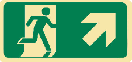 Exit/Evacuation Signs - Running Man Right Arrow (Up), 300mm x 125mm Luminous Self Adhesive Vinyl