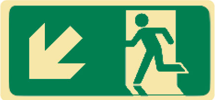 Exit/Evacuation Signs - Running Man Left Arrow (Down), 300mm x 125mm, Luminous Self-Adhesive Vinyl
