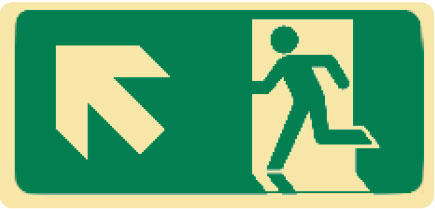 Exit/Evacuation Signs - Running Man Left Arrow (Up), 300mm x 125mm Luminous Self-Adhesive Vinyl