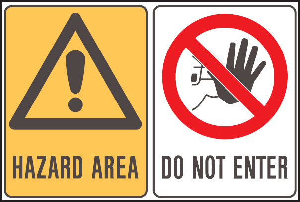 Multiple Warning Signs  - Hazard Area/Do Not Enter