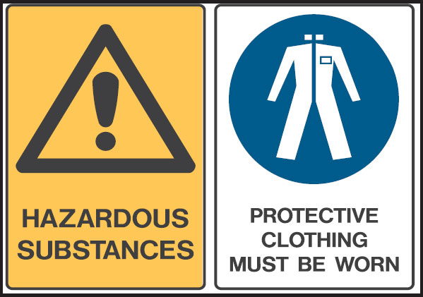 Multiple Warning Signs  - Hazardous Substances/Protective Clothing Must Be Worn