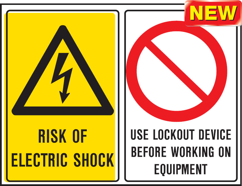 Multiple Warning Signs  - Risk Of Electric Shock/Use Lockout Device Before Working On Equipment