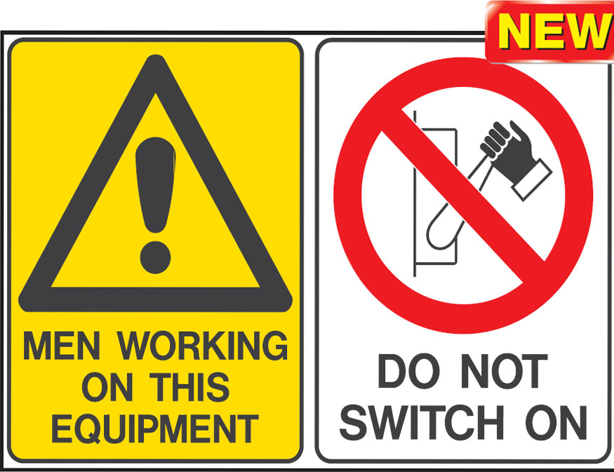 Multiple Warning Signs  - Men Working On This Equipment/Do Not Switch On