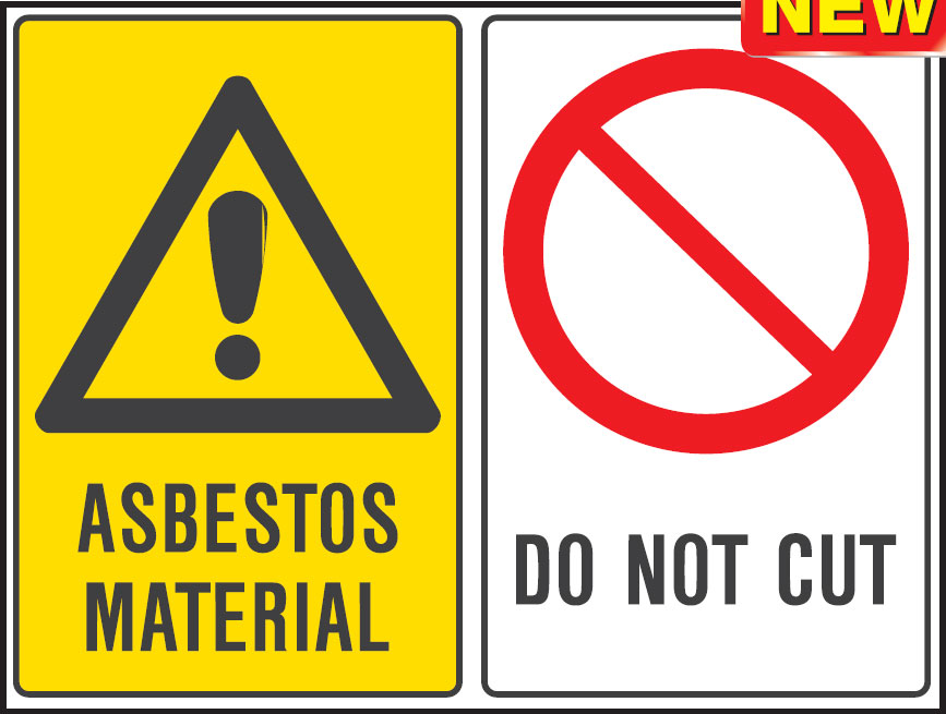 Multiple Warning Signs  - Asbestos Material/Do Not Cut