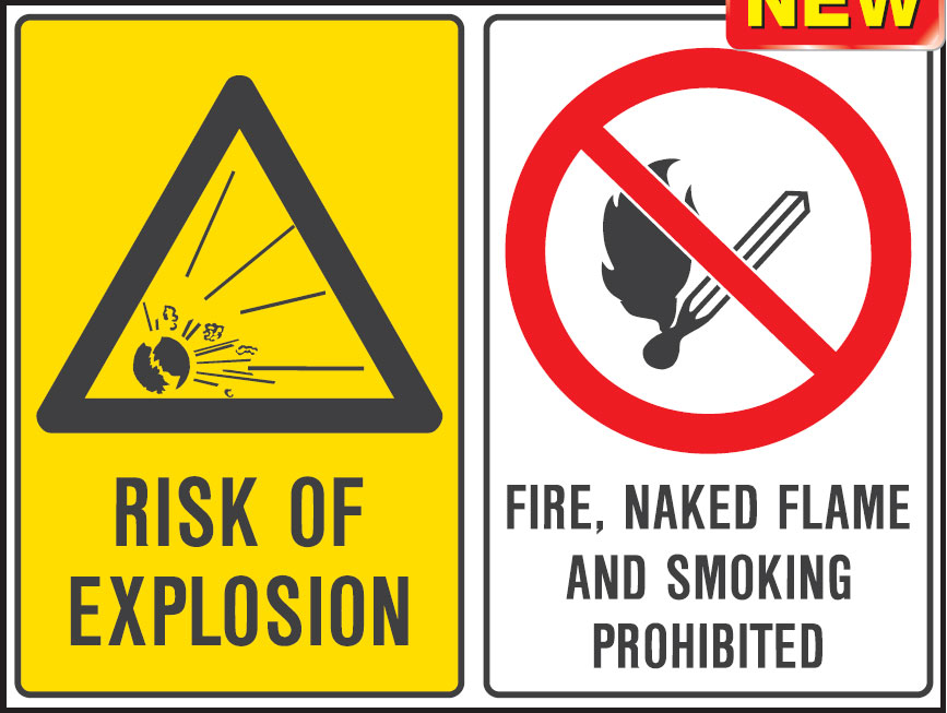 Multiple Warning Signs  - Risk Of Explosion/Fire, Naked Flame And Smoking Prohibited
