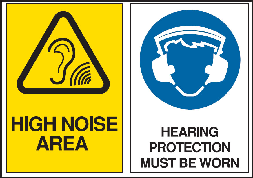 Multiple Warning Signs  - High Noise Area/Hearing Protection Must Be Worn
